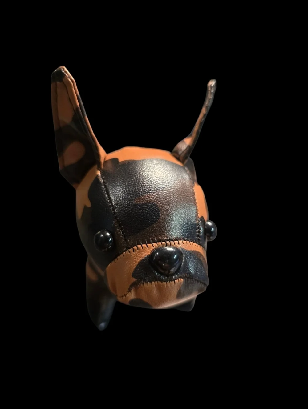 Camouflage Faux-Leather Dog Figurine with Stud Accent - Black & Brown
